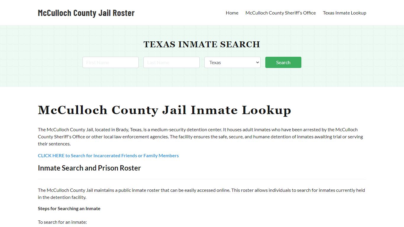 McCulloch County Jail Roster Lookup, TX, Inmate Search