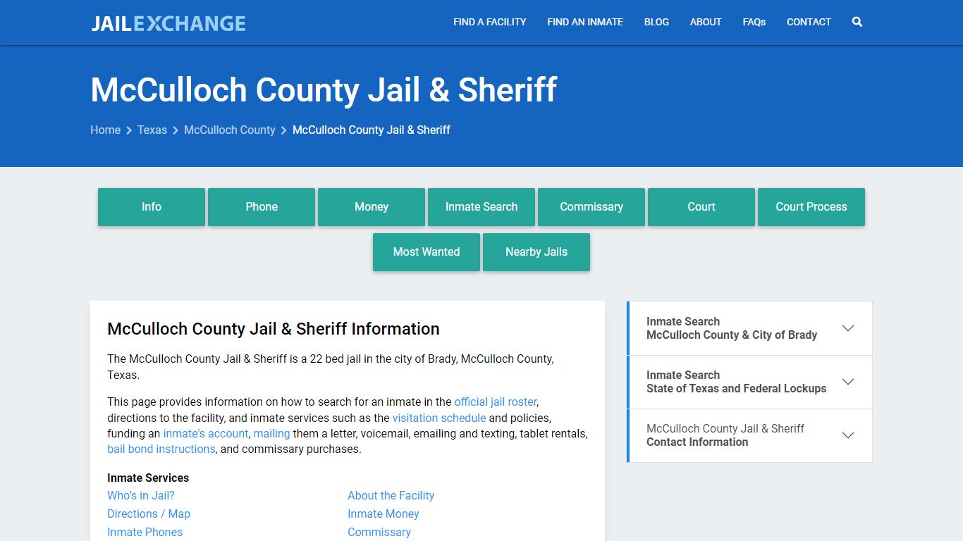McCulloch County Jail & Sheriff, TX Inmate Search, Information