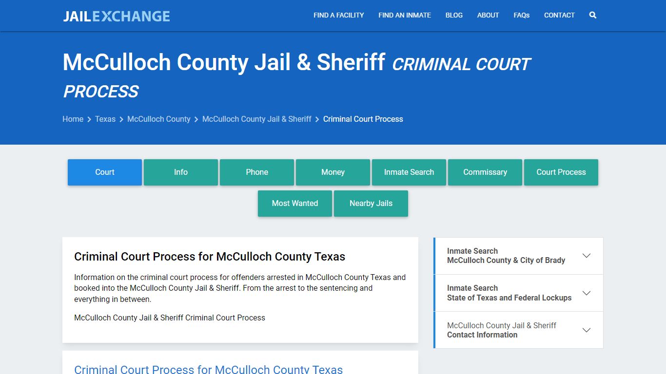 McCulloch County Jail & Sheriff Criminal Court Process